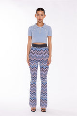 Flared Long Trousers - Lilac Blue Chevron