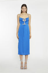 Scoop Neck Slip Midi Dress - Blue Sateen
