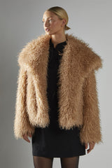 Caramel Oversized-Collar Faux- Fur Coat