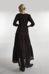 Black-Linen Cut-Out Maxi-Dress