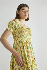 Yellow Floral-Lattice Scoop Neck Maxi-Dress