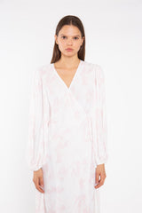 Pink-Watercolour Wrap Midi-Dress
