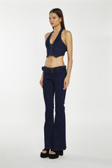 Indigo Wash Flared Denim Low-Rise-Jeans