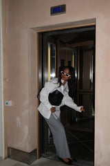 Grey Pinstripe Wide-Leg Straight-Trousers