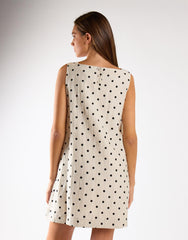 Natural Black Spot Square Neck Mini Dress