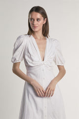 Off-White Button-Front-Twist Midi-Dress