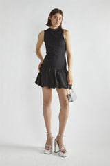 Black Sleeveless Puffball Mini-Dress
