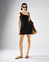 One Shoulder Crinkle Mini Dress - Black