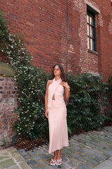 Nude-Peach Cross-Halter-Neck Crop-Top