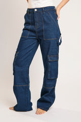Indigo Wash Cargo Wide-leg Jeans