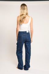 Indigo Wash Cargo Wide-leg Jeans