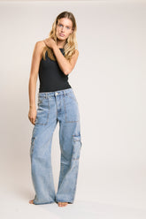 Mid Stonewash Cargo-Jeans