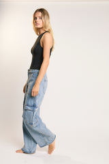 Mid Stonewash Cargo-Jeans