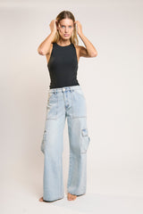 Light Stonewash Cargo Wide-Leg-Jeans