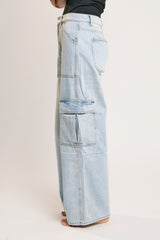 Light Stonewash Cargo Wide-Leg-Jeans