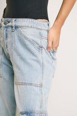 Light Stonewash Cargo Wide-Leg-Jeans