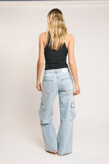 Light Stonewash Cargo Wide-Leg-Jeans