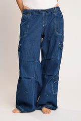 Indigo Stonewash Cargo Jeans