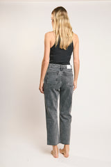 Black Acid-Wash Straight Leg Jeans