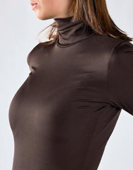 Deep Brown High-Neck Long Sleeves Bodysuit