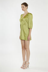 Light-Olive V-Neck-Ruched-Front Mini-Dress