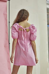 Candy-Pink Square-Neck Mini-Dress