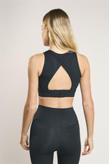 Signature Black Open-Back Crop-Top.