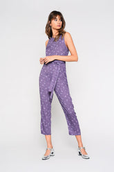 Dusty-Purple Floral Belted Jumpsuit