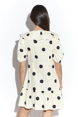 Cream Spot Ruffle Mini Dress with Puff Sleeve
