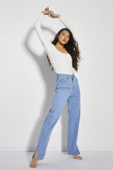 Womens Bright Bleach Blue High Waisted Straight Leg Jeans with Side Split