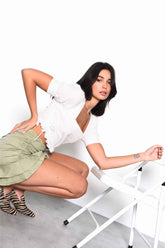 Off White Square Neck Puff Sleeve Crop Top