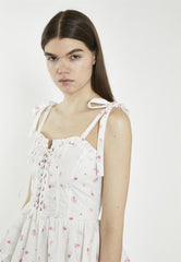 White Pink Floral Tiered Corset Mini-Dress