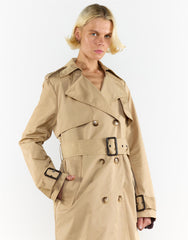 Light Camel Longline Belted Trench Coat