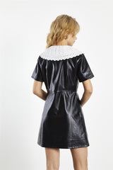 Black-White Collared A-Line Mini-Dress