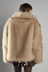 Light Sand Oversize Faux Fur Long Sleeve Coat