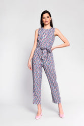 Multi-Fruit Print Tie Waist Sleeveless-Jumpsuit
