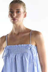 Blue White Ticking Cami Top with Ties
