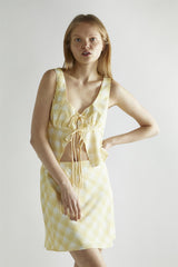 Yellow Ombre-Check V-Neck Crop-Top