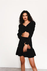 Black-Lurex High-Waisted-Ruffle Mini-Skirt
