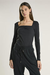 Black Ribbed Long Sleeve-Bodysuit