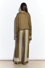 Olive Cream Stripe Wide Leg Trousers