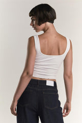 Off-White Ribbed-Sleeveless Crop-Top