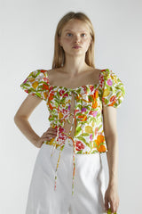 Multi-Fruit Front-Tie Short Sleeve-Top