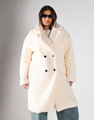Cream Faux Fur Long Coat