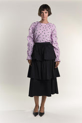 Pink Ditsy Cotton Ruffle Blouse