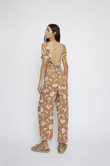 Brown-Paisley Tie-Back Crop-Top
