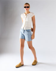 Glamorous White Knitted Button Front Top