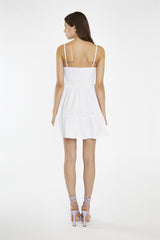 White Tiered Smocked-Bodice Mini-Dress