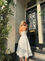 White Broderie Pleated Maxi-Dress