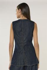 Dark Indigo Denim Sleeveless Blouse